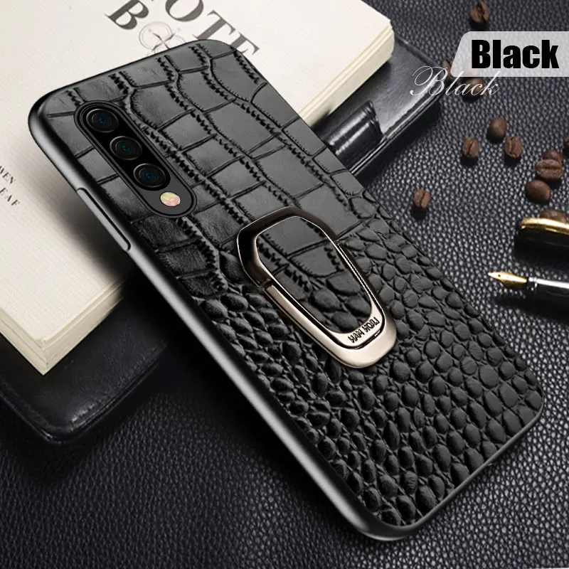black with holder Натуральная кожа чехол для samsung Galaxy a50 a70 a40 a30 a8 a7 s10 S10e s9 s8 s7 Plus Note 10 плюс Магнитная Подставка Крышка - Цвет: black with holder