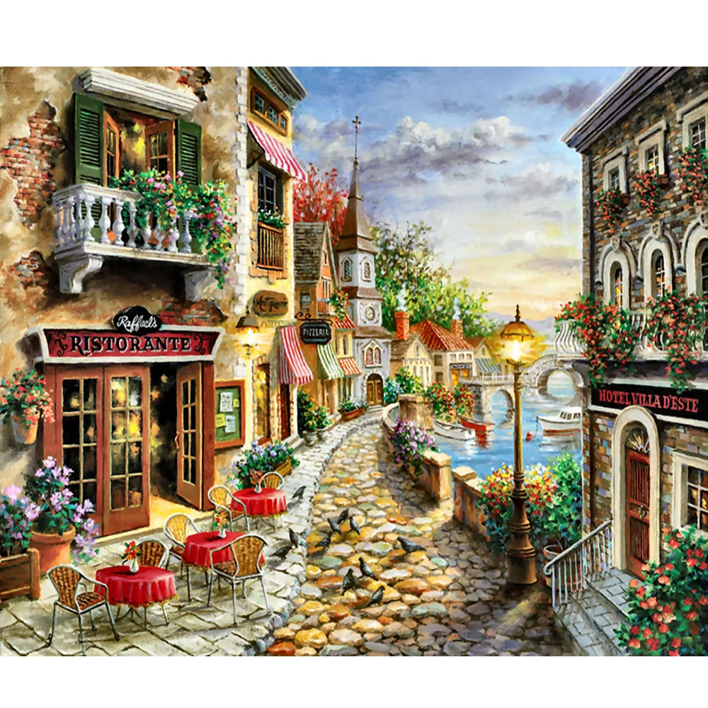 

Diy 5D Diamond Painting Landscape City Cross stitch Full Square Round Diamond Embroidery Mosaic Picture of Rhinestones Decor