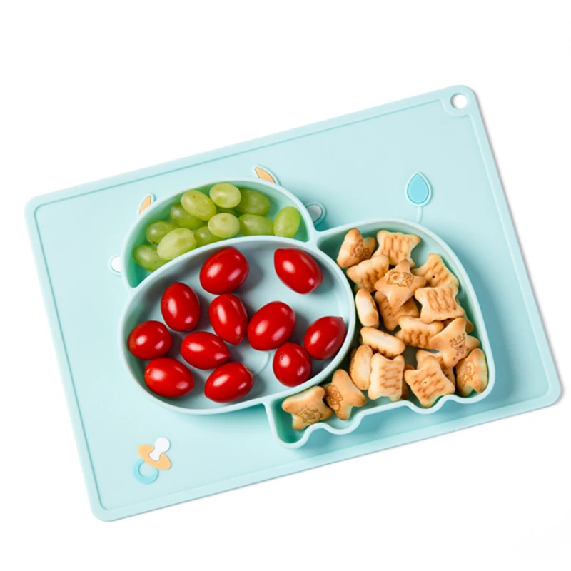 

Kids plate cartoon-in-one silica gel children's dinner plate with non-slip strong sticky divided silicone food plate bowl