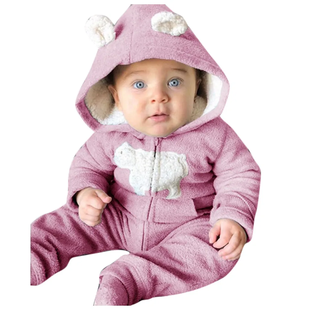 Одежда для малышей; зимний флисовый комбинезон для новорожденных мальчиков; комбинезон с капюшоном и ушками; теплое пальто; зимняя верхняя одежда; Комбинезоны для детей
