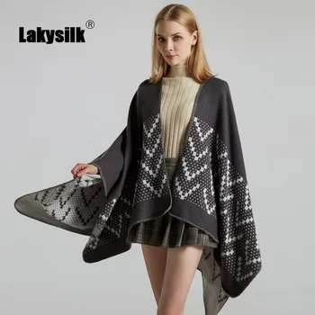 

New Women Capes Scarf Fashion Geometric Jacquard Elegant Ponchos High Quality Faux Cashmere Autumn Winter Thick Warm Large Cape