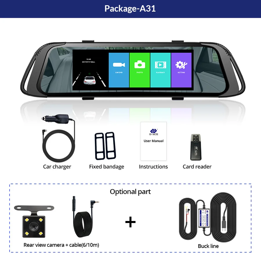 E ACE 7 0 дюймов сенсорный Автомобильный видеорегистратор зеркало FHD 1080P видео