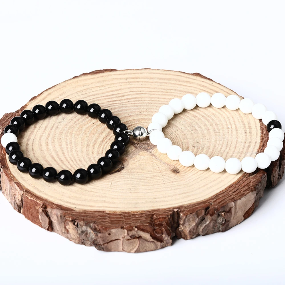 Pulsera con imán natural para parejas, brazalete con piedras preciosas Vintage juego, pulsera de distancia de piedra para regalo de hilo| - AliExpress