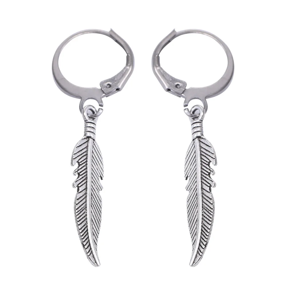 Silver Earrings Men Hanging Feather Earring Earrings Women Men