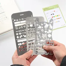 Régua vazada de aço inoxidável multifuncional, figura geométrica de gato, modelos de desenho, régua, faça você mesmo, ferramenta de papelaria, escritório