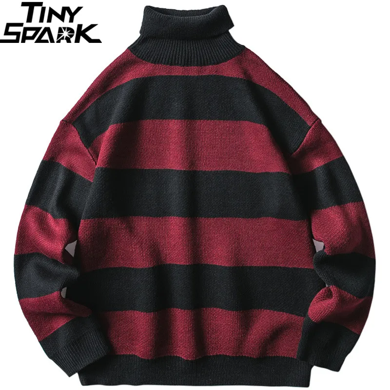 2019 мужской полосатый свитер пуловер в стиле хип хоп уличная Ретро водолазка Harajuku