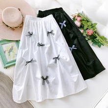 Wasteheart Spring White Skirts Women Fashion A-Line Mid-Calf Length Skirt All-match Cotton Clothing Sexy A-Line Skirt