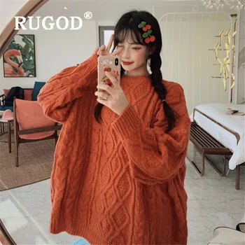 

RUGOD thick knitted sweater women solid twist oversized sweater pullovers warm soft tunic korean vintage fashion pull fall 2019