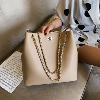 

Chain PU Leather Bucket Bag For Women High capacity Shoulder Messenger Bags Ladies Crossbody Bag Female Designer Handbags