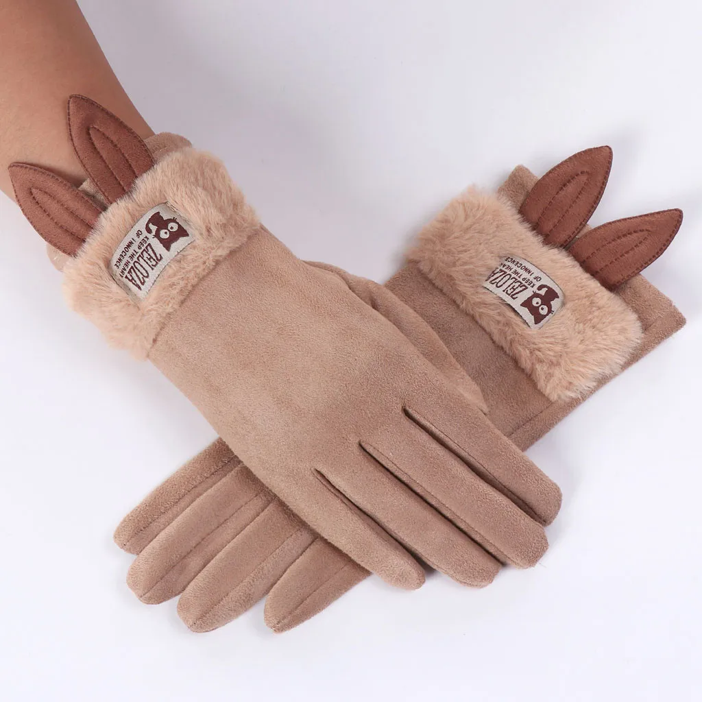Chamsgend перчатки женские Kwaii полный палец с кроличьими ушками теплые варежки перчатки сенсорный экран зимние женские теплые велосипедные перчатки