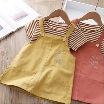 

2020 summer girls sets baby girl suits striped t shirt with strapless dress children outfits kids clothing