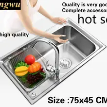 Высокое качество, большая кухонная Одиночная корыта, раковина vogue 304, пищевая нержавеющая сталь, горячая Распродажа 750x450 мм