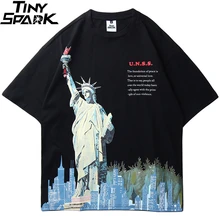Уличная Мужская футболка в стиле хип-хоп с принтом статуи Свободы, хлопковая Повседневная футболка с коротким рукавом, модные топы, футболки