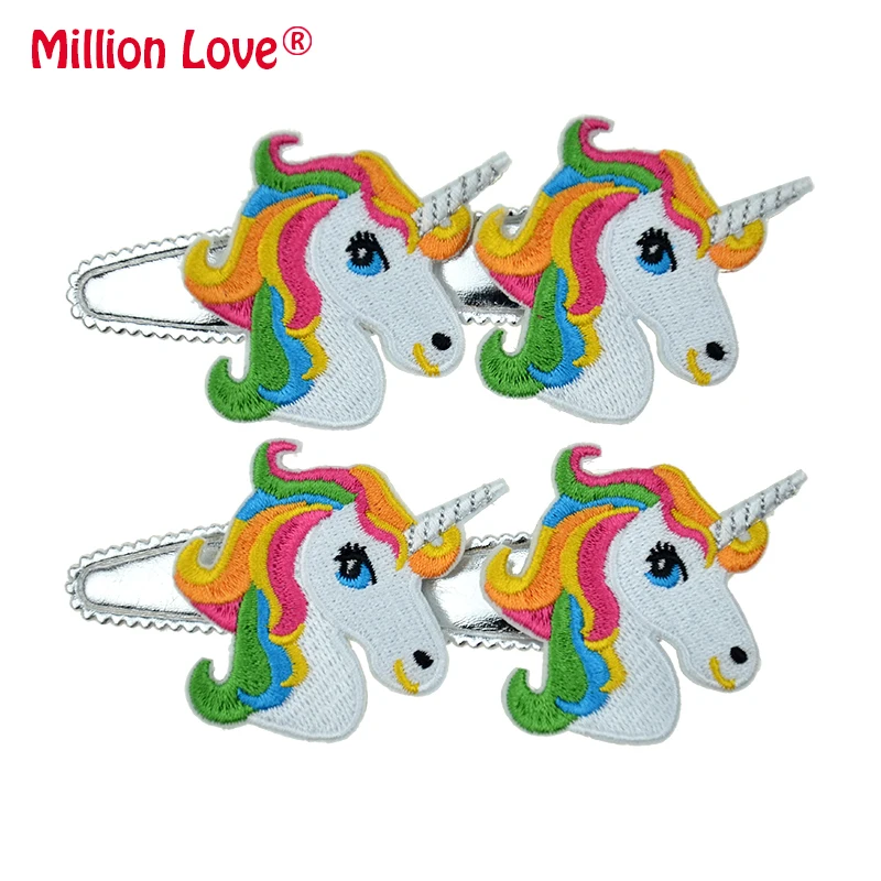 2 шт./лот заколки для волос с единорогом маленьких девочек ручная вышивка подарок