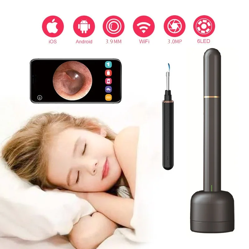 Otoscopio Digital inalámbrico, endoscopio de oreja Visible de 3,9mm, cámara de inspección de nariz para teléfono Iphone y Android