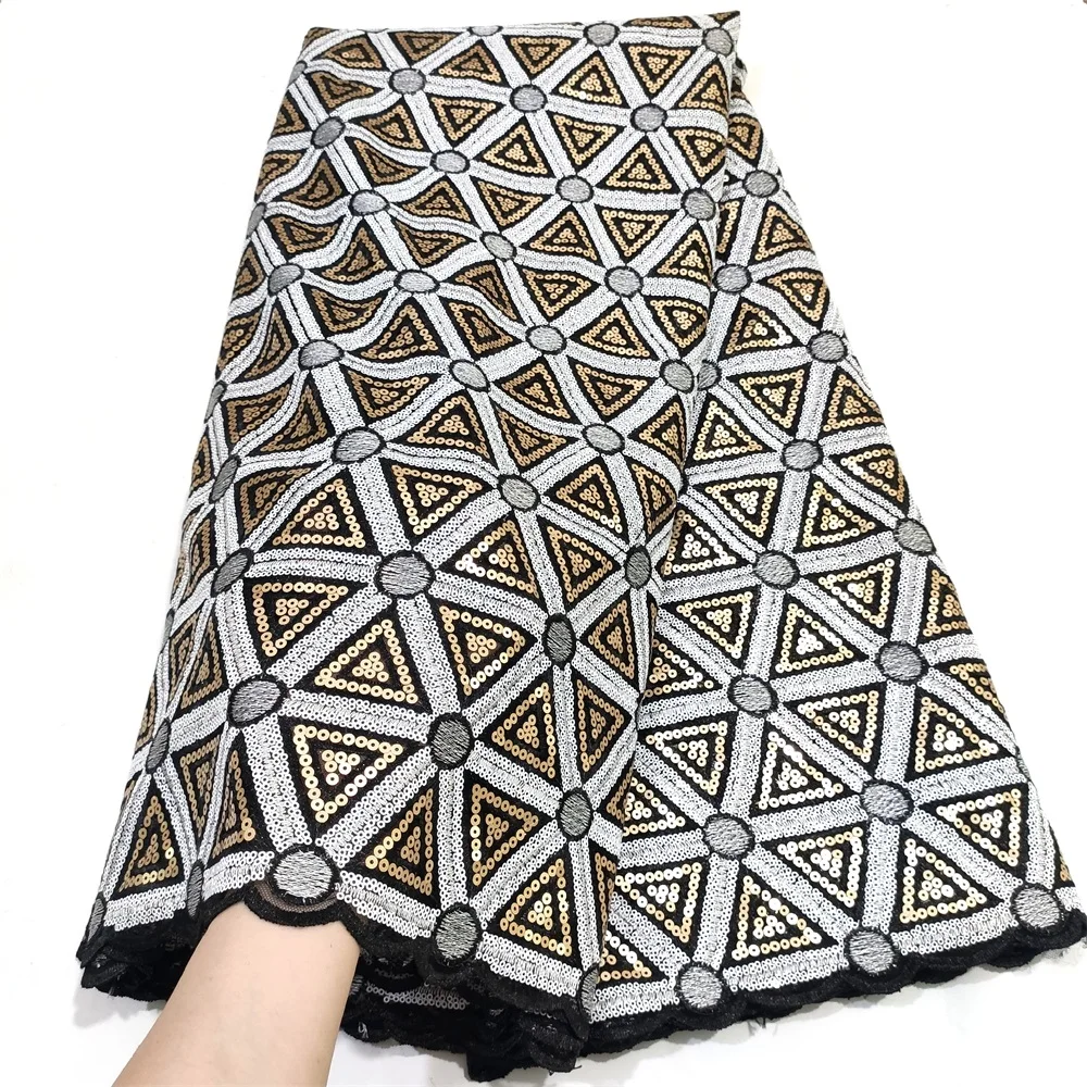 

Latest African Lace Fabric 5 Yards 2021 High Quality Tulle Sequin Embroidery Nigerian Sewing Material French Lace fabric