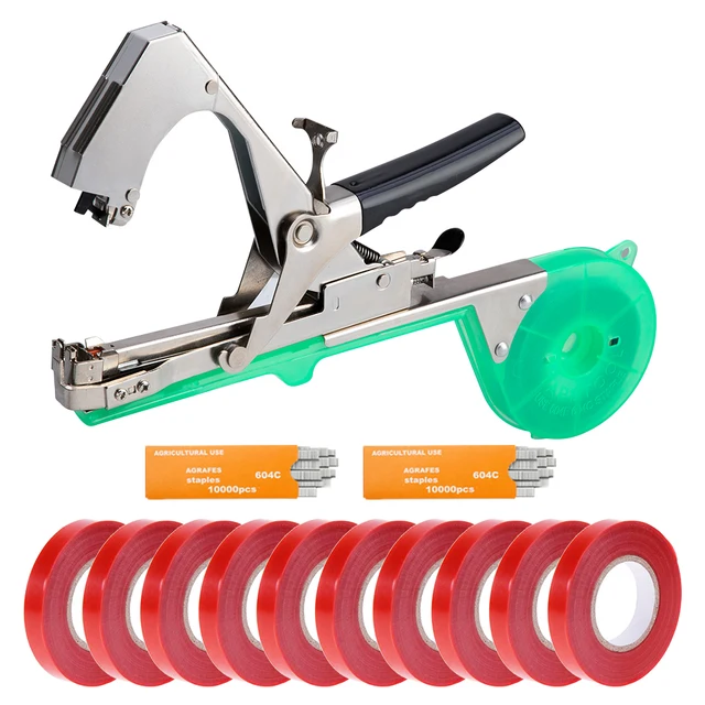 A1 Tying Machine Plant Garden Plant Tapetool Tapener +10 Rolls Tape Set for Vegetable Grape Tomato Cucumber Flower Set 4