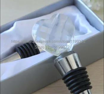 

Free shipping 50pcs/lot Chrome Bottle Red Wine Stopper with Crystal Heart Favors Stoppers Wedding Party gift