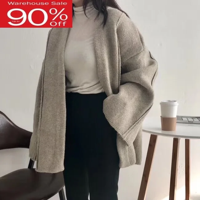 Loose Oversized 2020 Winter Knitted Jacket Coat Women Flare Sleeve Thicker Cardigan Sweater |