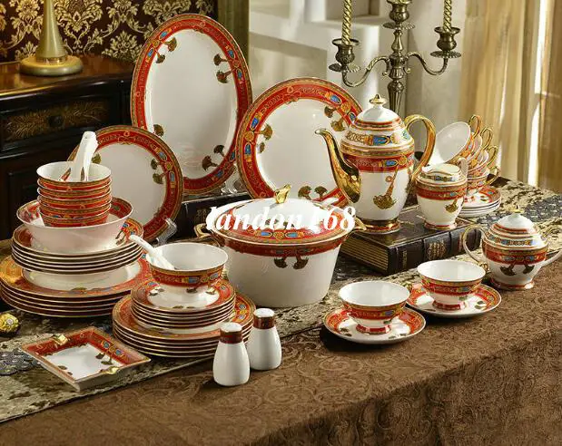 

58 pcs ceramic dinnerset Bone china tableware set western dinnerware Porcelain coffee cup and saucer set Housewarming gift