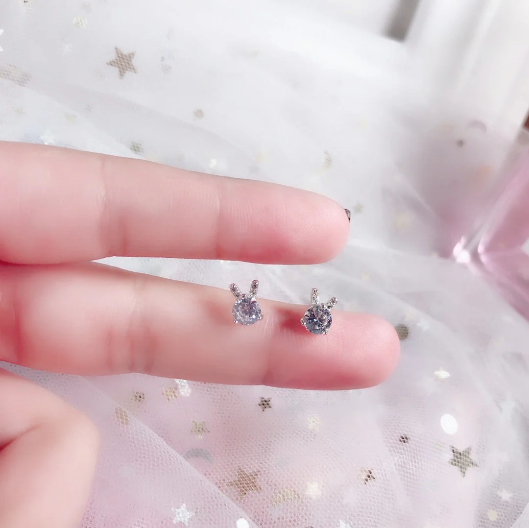 

Shine Stud Earrings 925 Sterling Silver Zircon Noble Jewelry Cute Rabbit Simple Party Trendy Crystal Gifts For Women