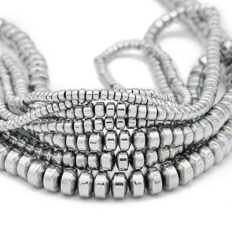 Natural Stone Flat Cylinder Silver Color Hematite Beads 3-8MM