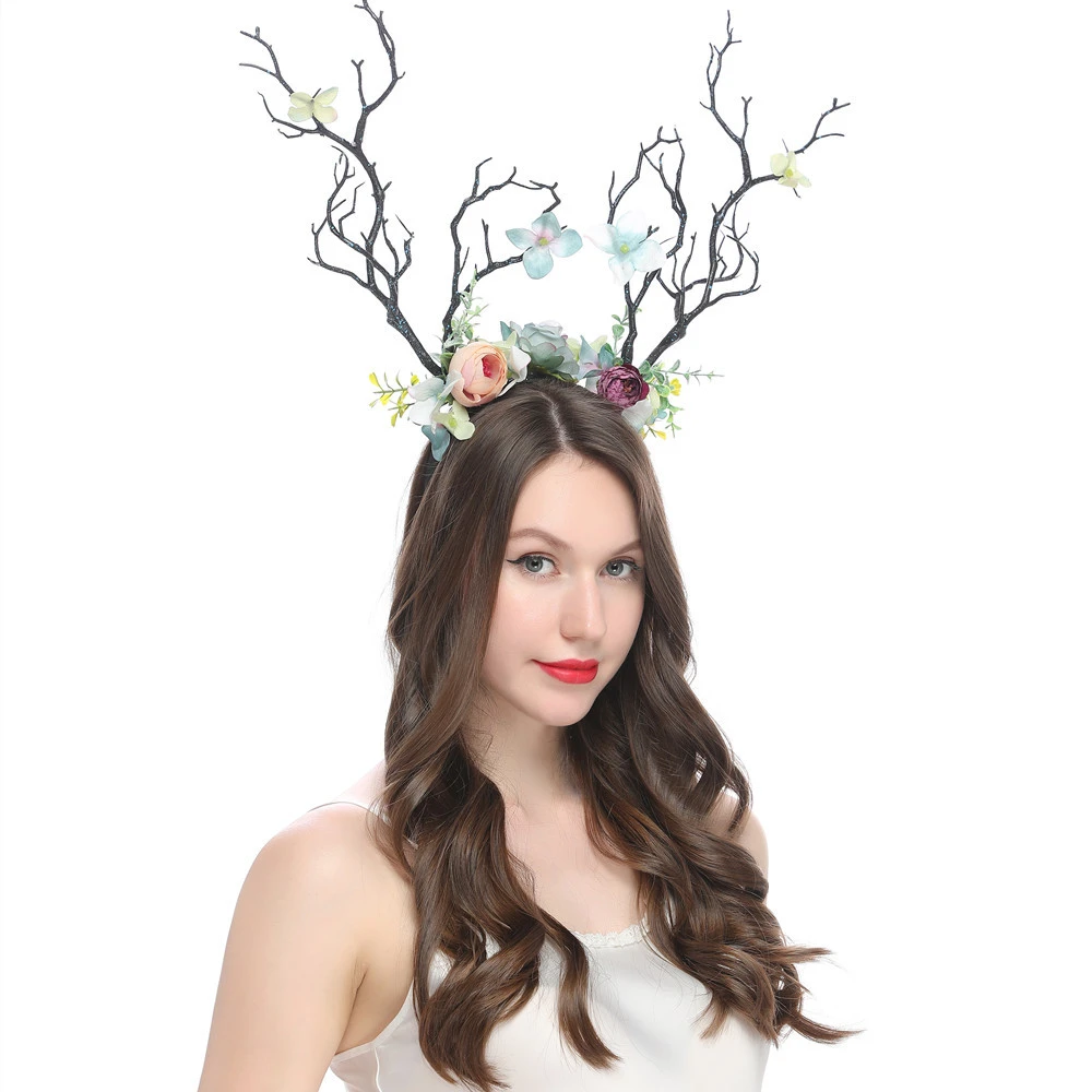 【希少！！】 Deer Antler Hair Band Headband With Flowers Hoop Flower For
