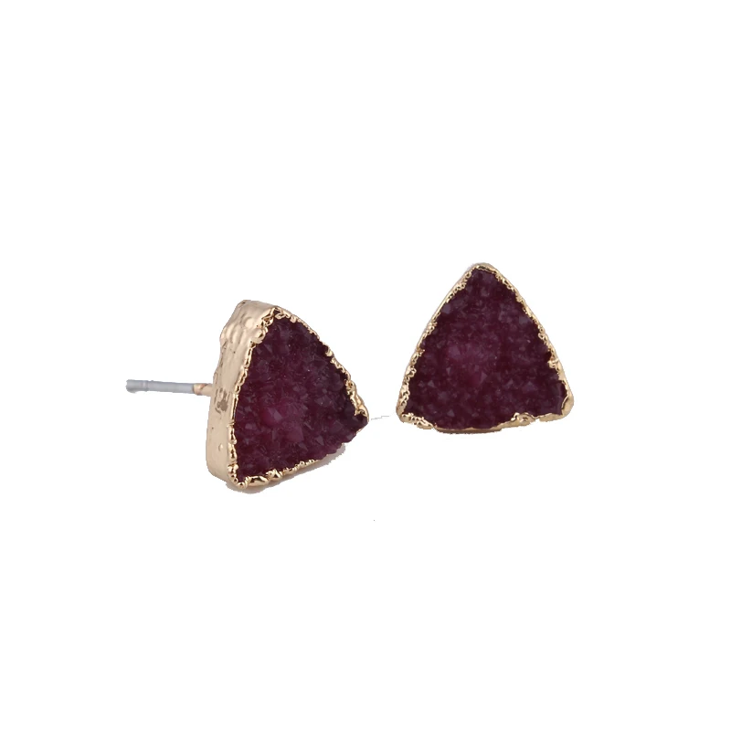 2Trendy Geometric Triangle Drusy Druzy Resin Stud Earrings For Women Jewelry Statement Black Red Faux Geode Crystal Earring J01 (2)