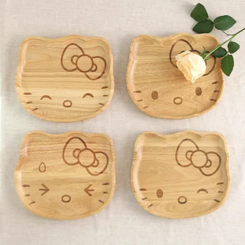 

Children's Cartoon Helloo Kitty Solid Wood Plate Rabbit Shaped Dessert Tray China Plates Japanese Snack Foods Fruit Wooden Dish
