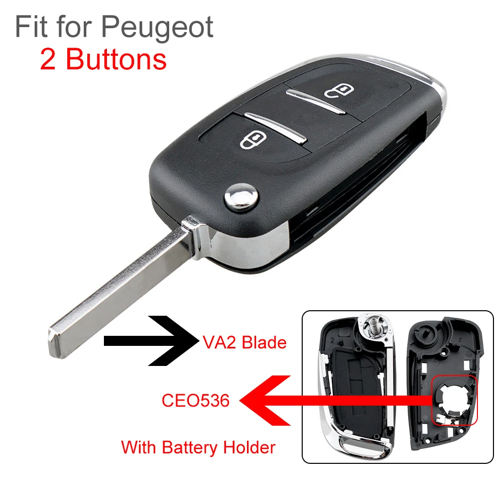 

2 Button Car Key Fob Case Shell Replacement Flip Folding Remote Cover VA2 Blade Keyless for Peugeot 107 207 307 307S 308 407 607