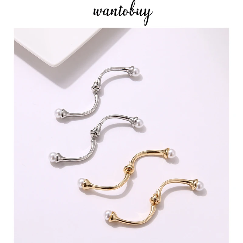 

Wantobuy Fashion Personalized Hyperbole Earrings Copper Golden Imitation Pearl Earrings for Women Girls Party Серьги Жемчуг 2019