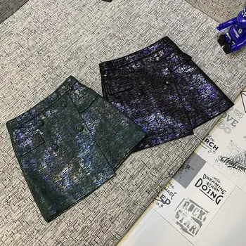 

2019 new ladies fashion sexy double-breasted asymmetric fake pocket fur hem skirt 1230