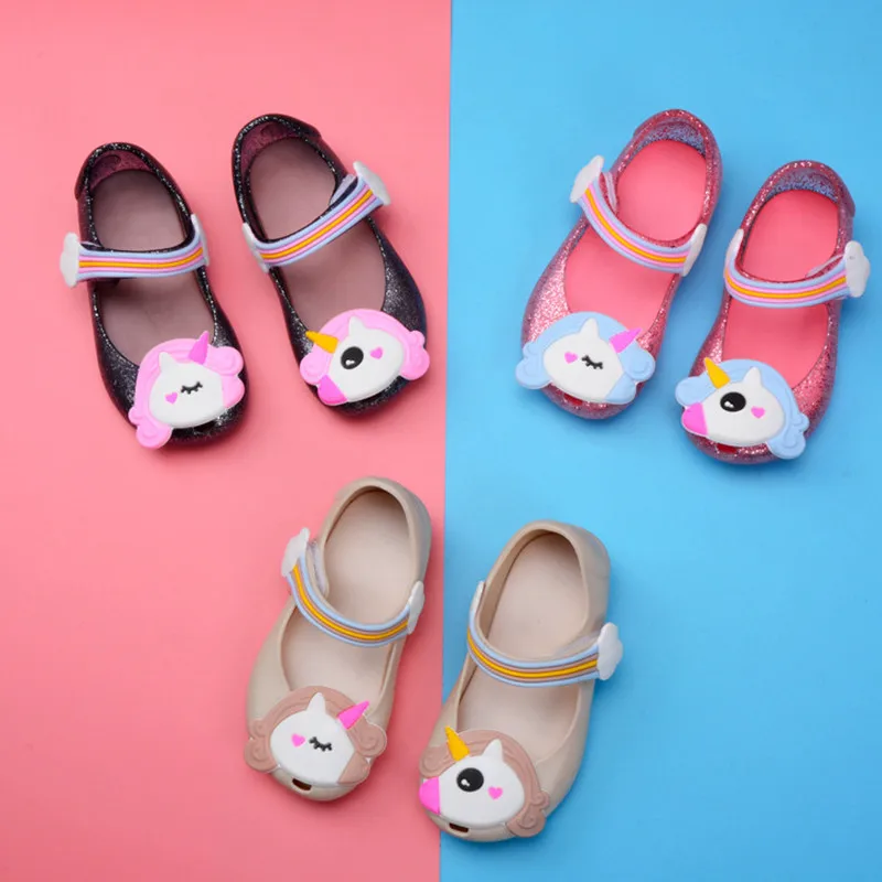 

Mini Melissa 2019 Unicorn Jelly Sandal Girls Shoes Winter Jelly Shoe Dargon Sandals Fish Mouth Girl Non-slip Kids Sandal SH122