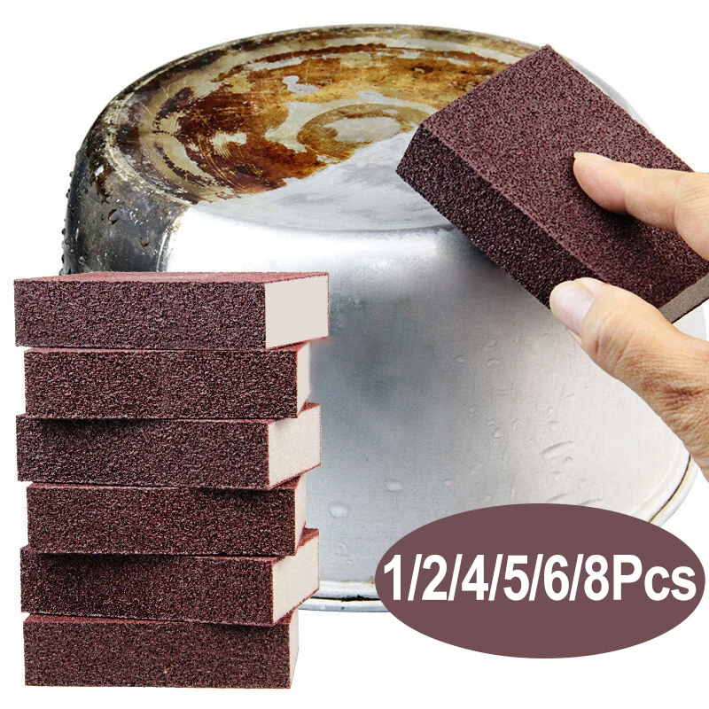 1/2/4/5/6/8Pcs Magic Sponge Eraser Carborundum Removing Rust Cleaning Brush Descaling Clean Rub for Cooktop Pot Kitchen Sponge