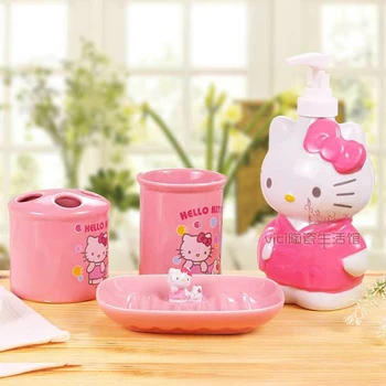 

Ceramic Helloo Kitty Set Toothbrush Cup Make Up Storage Makeup Holder Organizer Soapbox Toothbrush Holder Cute Lotion Bottle