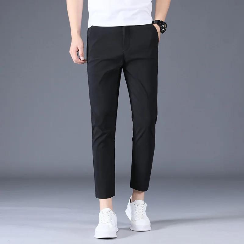 Ankle Length Ice Silk Men Trousers Black Khaki Korea Thin Summer Casual Suit Pants Chandals Man Formal New Clothes casual pants,formal trousers