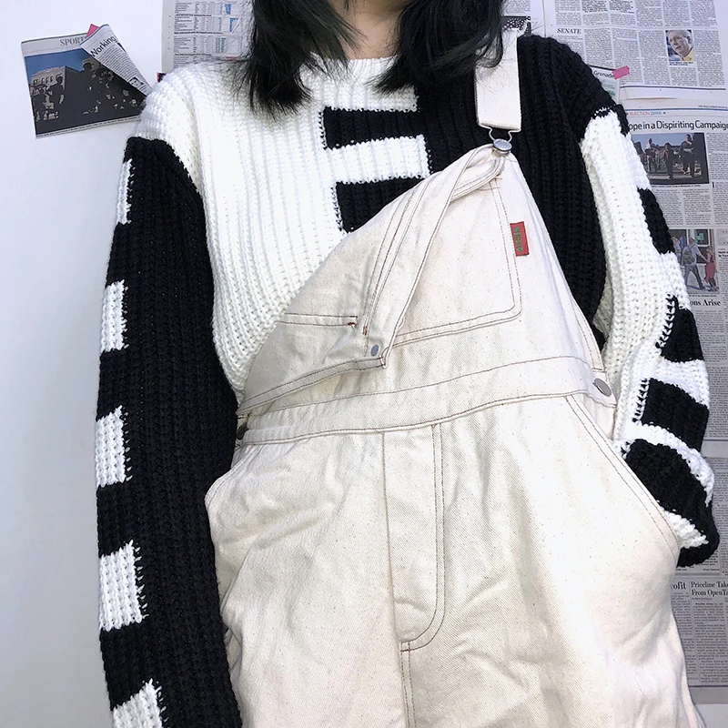 Woherb, корейский стиль, осень, Полосатый пуловер, свитер для женщин, Harajuku, Ulzzang, вязаный Топ, для девушек, свободные свитера, джемпер, Sueter Mujer