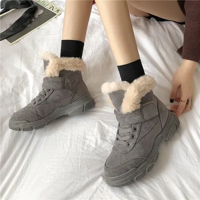 LMCAVASUN snow boots Female Autumn winter new fashion Korean Plus velvet Keep warm Comfortable Short boots Cotton shoes - Цвет: Серый