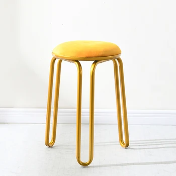 

Nordic wrought iron living room home round stool modern minimalist shoe stool cloth light luxury creative net red dressing chair