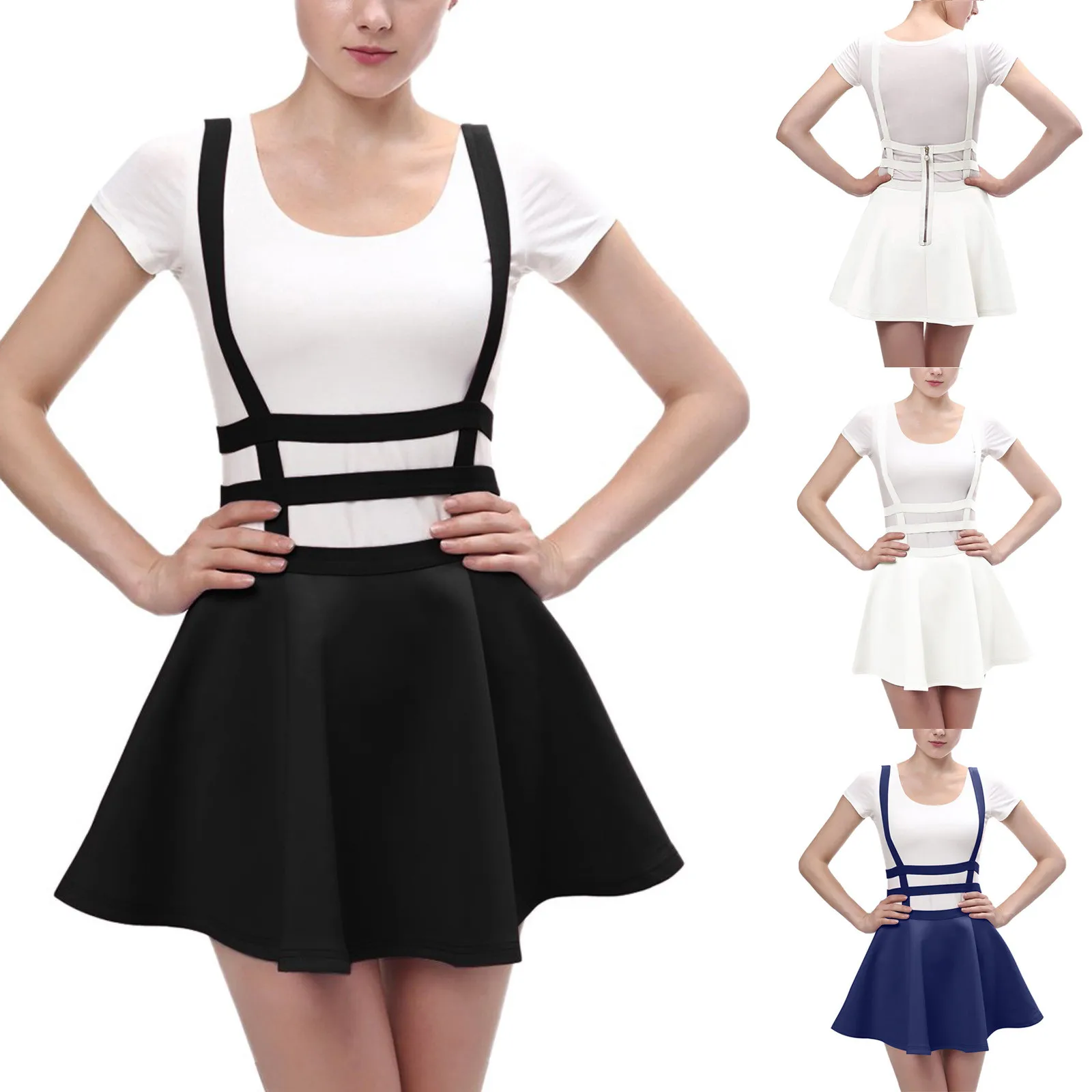 Minifalda plisada para mujer, falda elástica de cintura alta, a la moda, Sexy, estilo harajuku, con tirantes, falda a la rodilla
