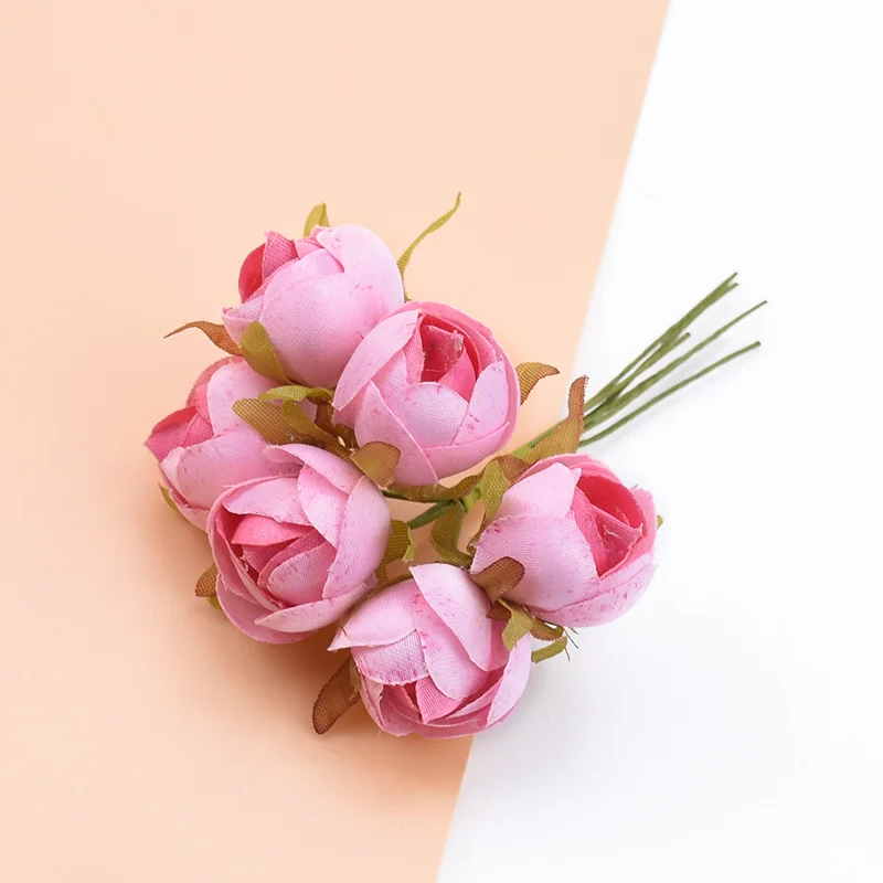 6 шт. букет многоцветные шелковые розы Букет вазы для домашнего декора свадебные декоративные цветы Рождественский венок скрапбук