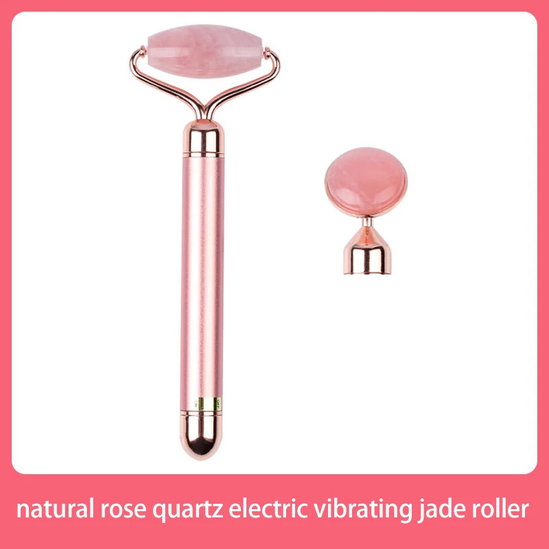 2 in 1 Electric Vibrating Natural Rose Quartz Jade Roller Face Lifting Crystal Jade Stone Facial Roller Beauty Massage Tool hot sale most popular gemtrue brand dk102 diamond comparison set cz diamond stone shape compare tool