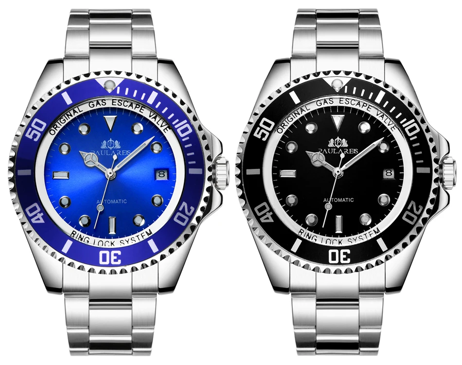 Automatic Self Wind Mechanical Stainless Steel Strap Gold Silver Gradient Black Blue Dial Date Business Men_voghion.com