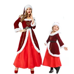 Robe Cosplay du père noël, rouge, Costume de noël pour filles, robes de fête, chapeau, vêtements pour adultes et enfants 