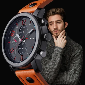 

O.T.SEA Brand 2019 Casual Sales Men Watches Leather Male Military Sports Quartz Wristwatch Calendar Date Relogio Masculino