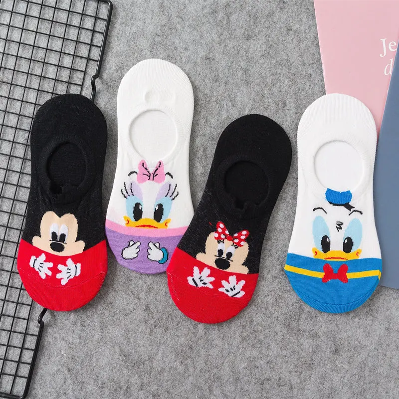 Women Cartoon Animal Mickey socks cute Kawaii ankle Donald Duck Socks invisible Silicone slip Socks girl Cotton boat sock