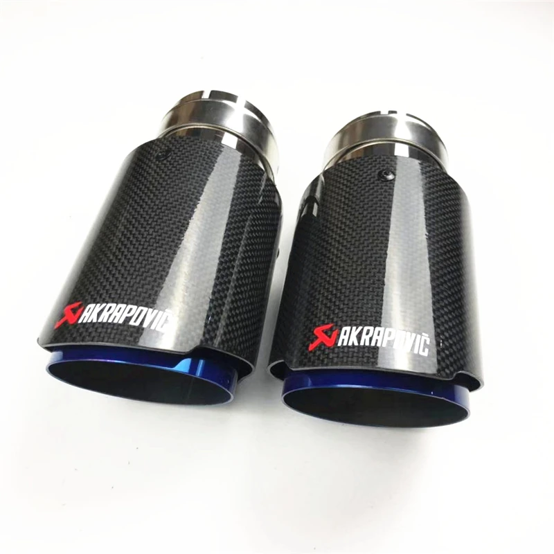 2 шт. Akrapovic выхлопные наконечники из углеродного волокна для автомобиля, карбоновый глушитель, выхлопная труба для универсальной выхлопной системы, автомобильные аксессуары - Цвет: E-Gloss blue