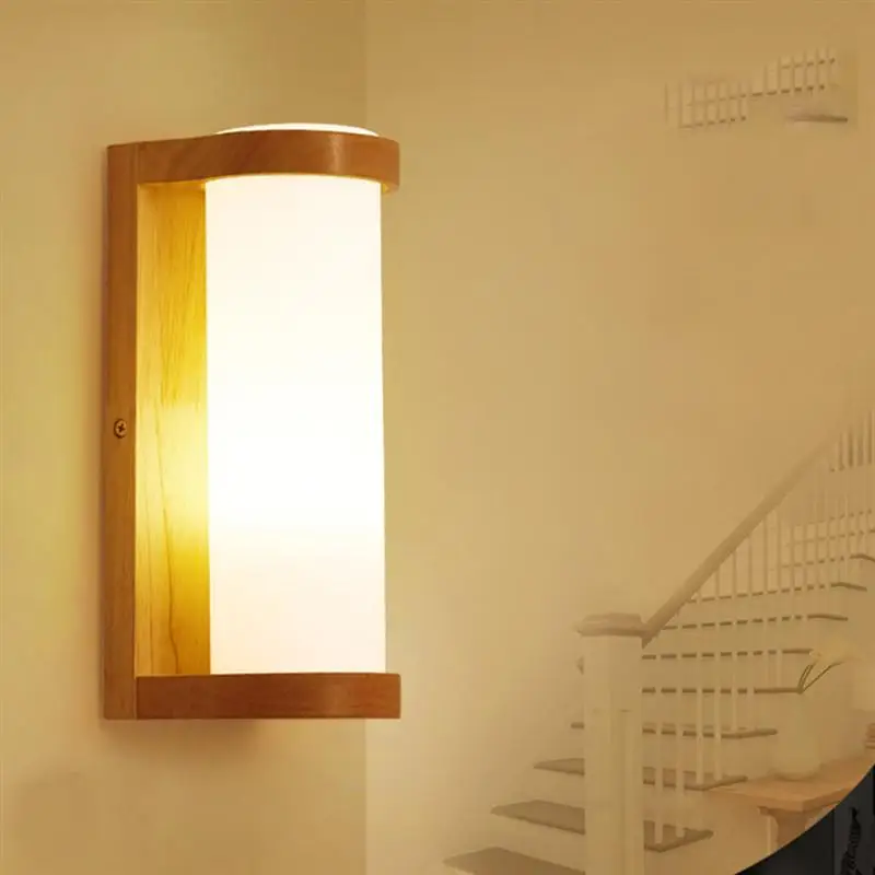 LED Bedside Lamp Hotel Balcony Corridor Wall Light Wooden Wall Mounted For Home Hotel(Single Head Style 7W LED Warm Light Bulb