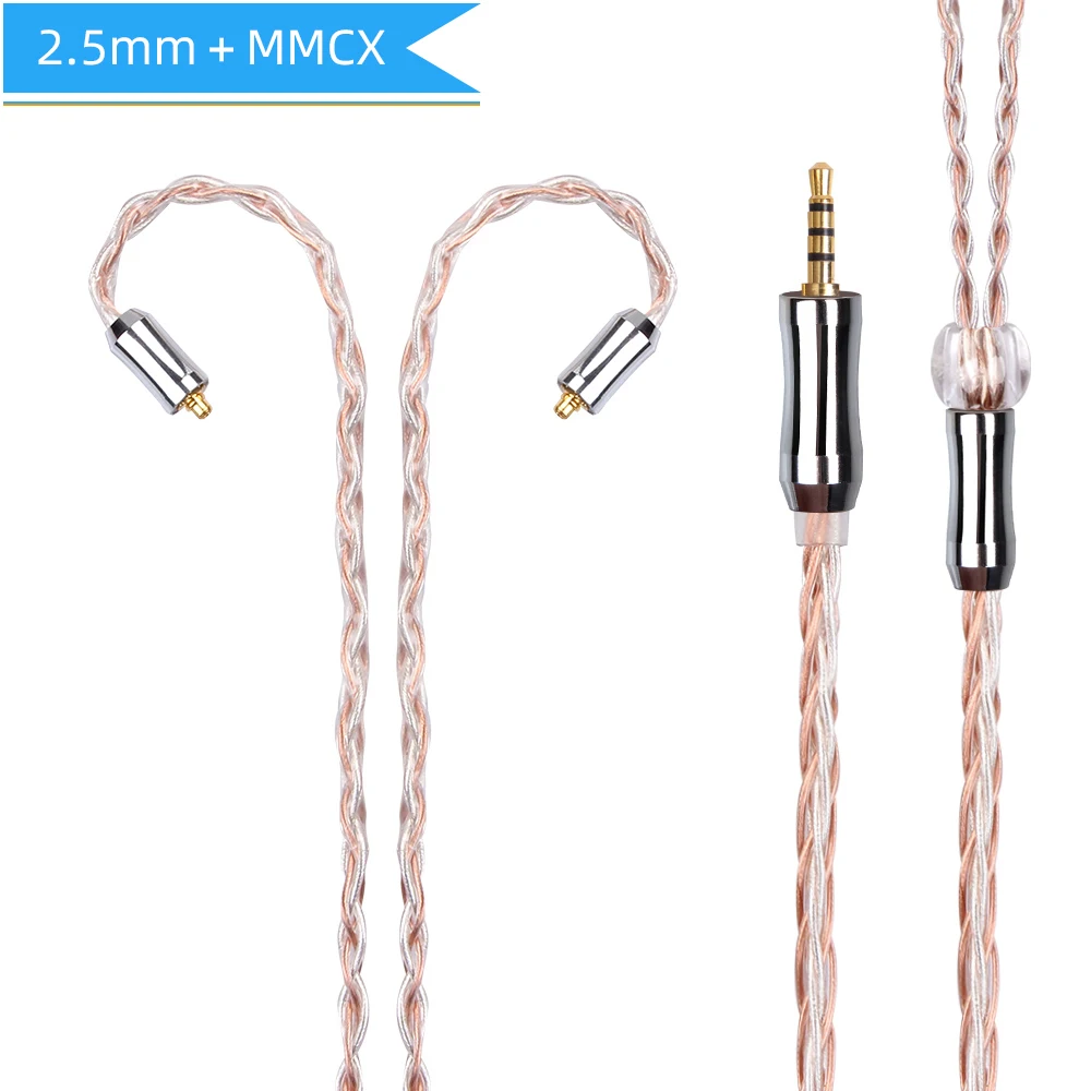 FDBRO MMCX 2Pin разъем 8 ядро 6N монокристаллической Медь посеребренный кабель 2,5/3,5/4,4 мм балансный кабель для SE846 SE535 H2 H3 - Цвет: Copper silver MMCX