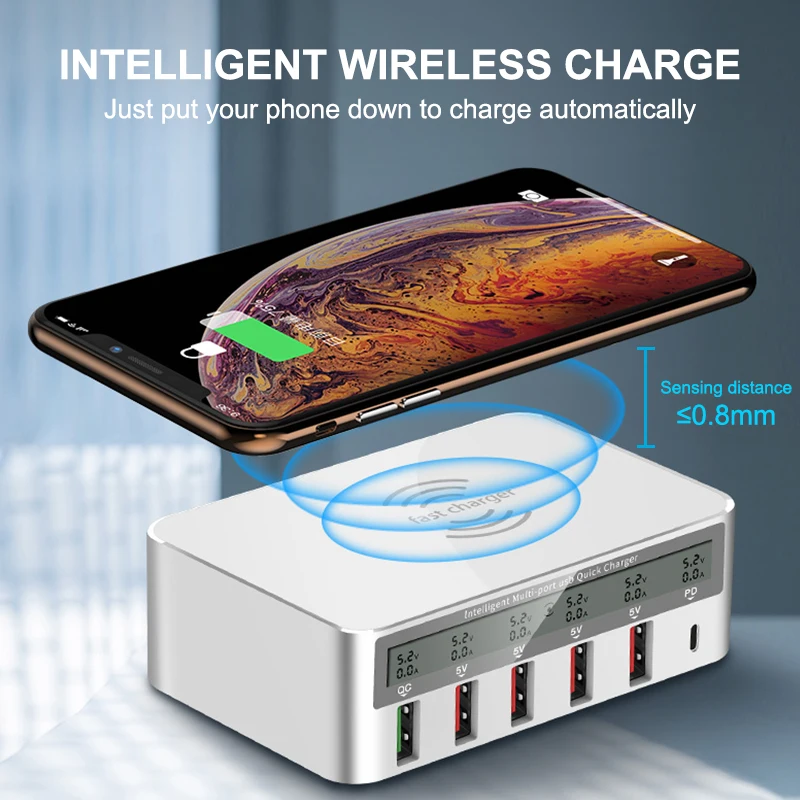 iHaitun 100W Wireless PD Type C QC3.0 USB Charger LED Display Fast Dock Station Travel Quick Charge 3.0 QC 4.0 For iPhone 11 Pro